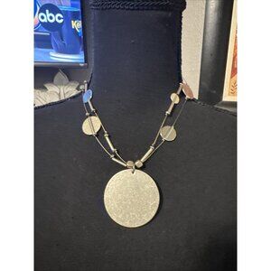 Chicos Silver Dark Gold Tone 14" Long Circular Pendant Statement Necklace NEW